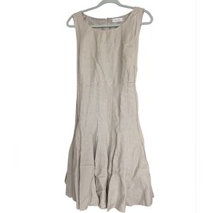 Calvin Klein Size 12 Linen Blend A-Line Knee Length Sleeveless Pleated Dress